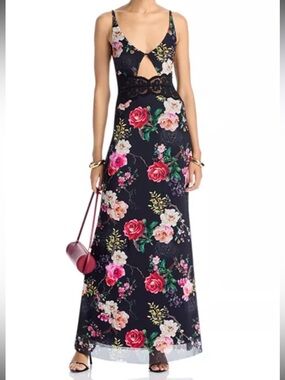 AFRM NWT Elyse Keyhole Maxi Dress Black Floral Lace Detail Women’s Size XL